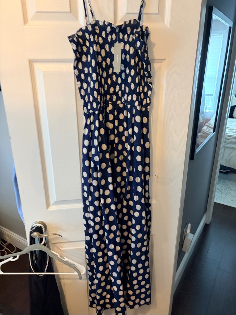 J. Crew Navy and White Polka Dot Smocked maxi dress in cotton voile - Picture 3 of 4